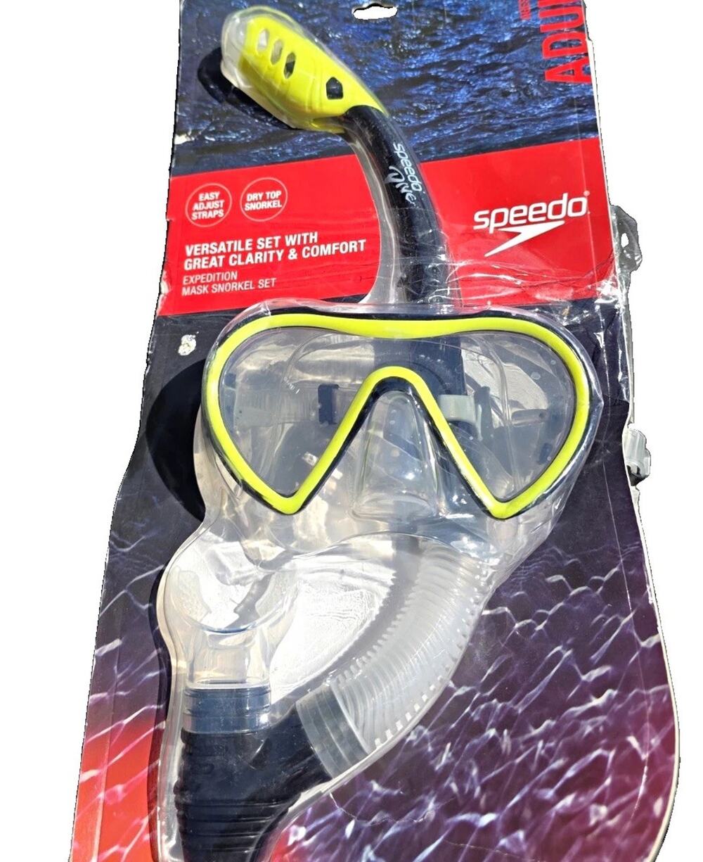 Speedo Adult Expedition Mask Snorkel Set Lime Black Dry Top Anti Fog Open Box